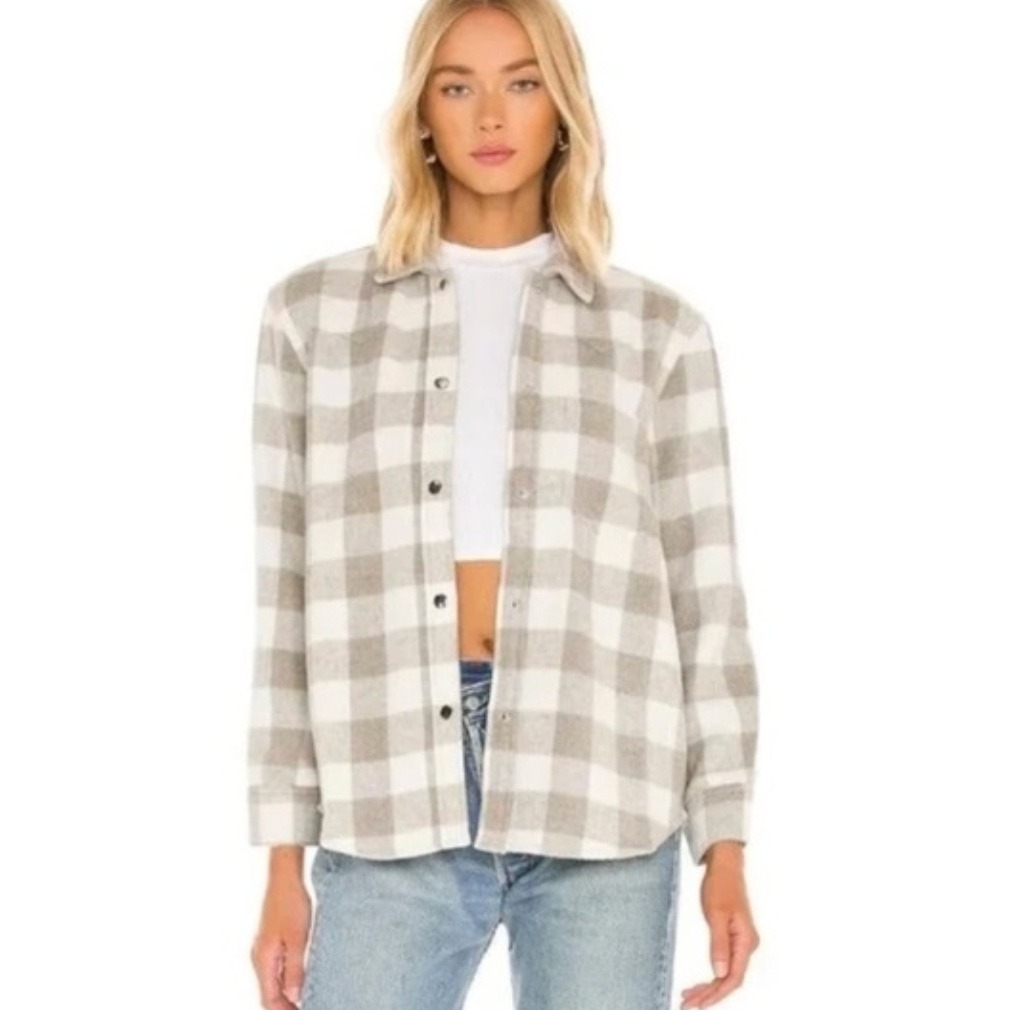 Rails Shacket Womens Medium Ivory Rain Gray Plaid Tripp Wool Blend Flannel